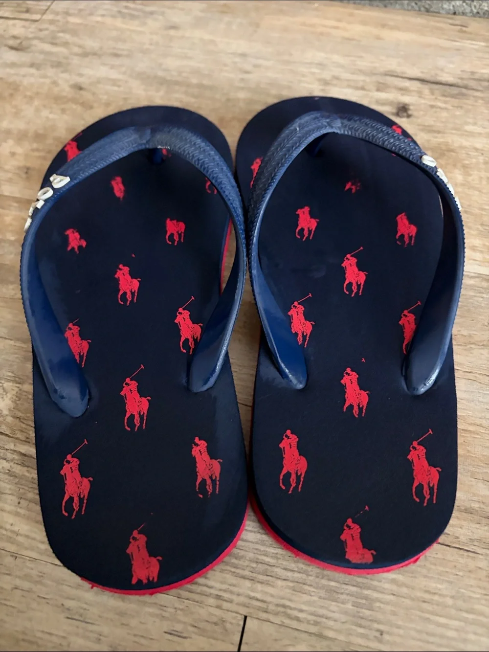 Polo by Ralph Lauren Kids Navy Flip Flops with Red Pony Print